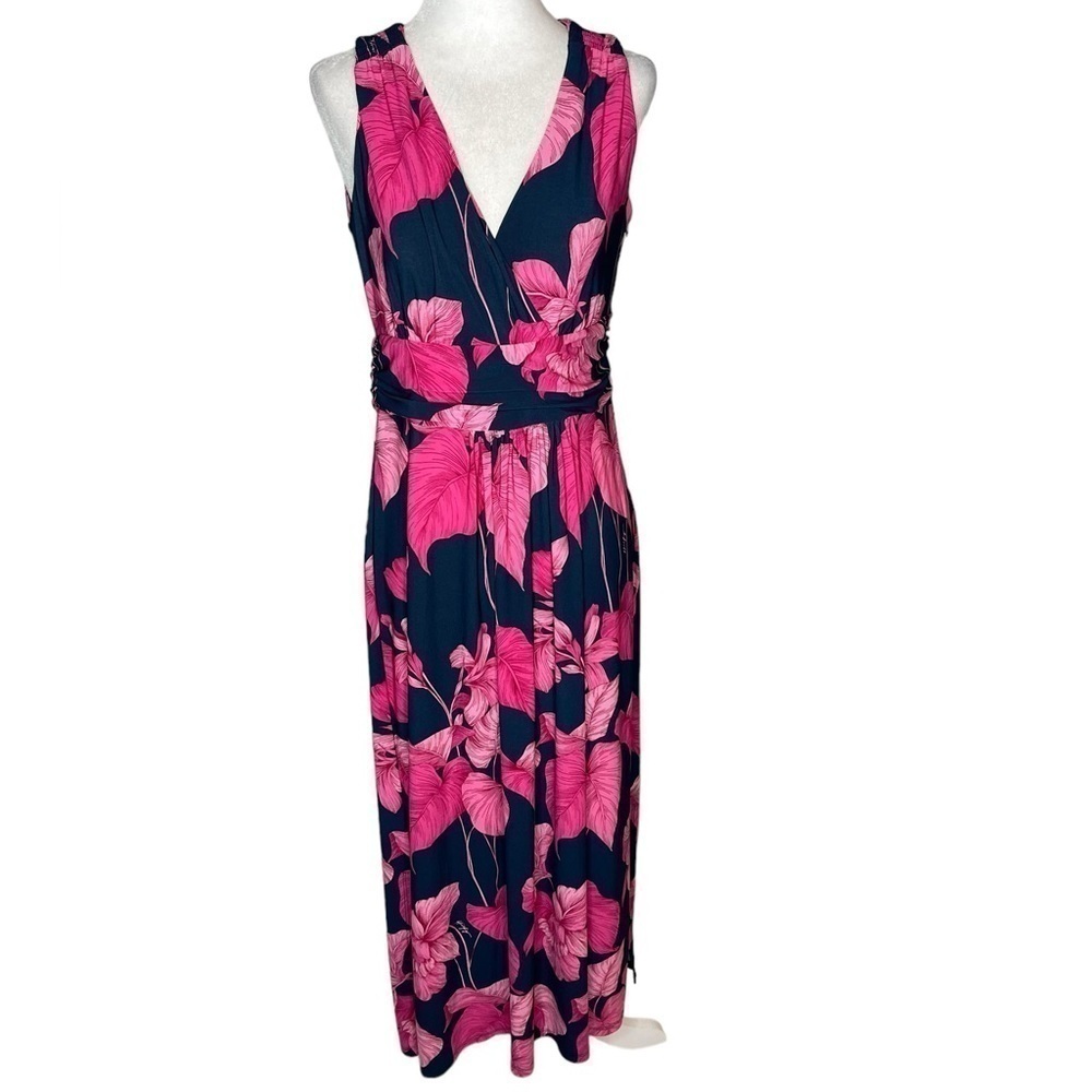 Tommy Hilfiger Women's Jersey Empire Dress, tropical floral v-neckline size 8 - Picture 4 of 14